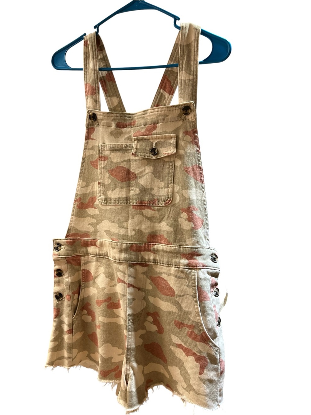 Anthro camo shorts overalls NWT
